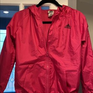 Youth size L - pink windbreaker with hood and pockets